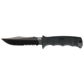 SOG Seal Pup Elite Fixed Blade Survival Knife is partially serrated.